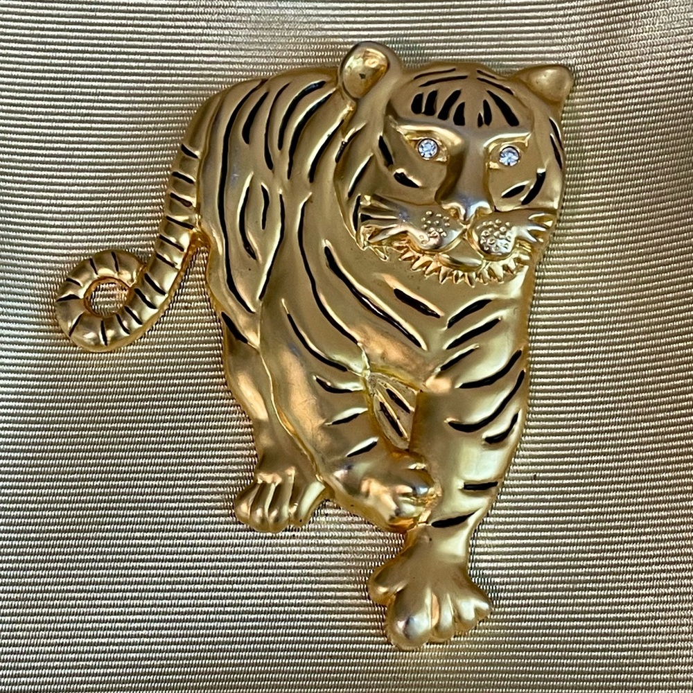 Vintage 1980s Nima Gold Tiger Brooch Triple Pocket Women’s Crossbody Bag Purse - Picture 4 of 13